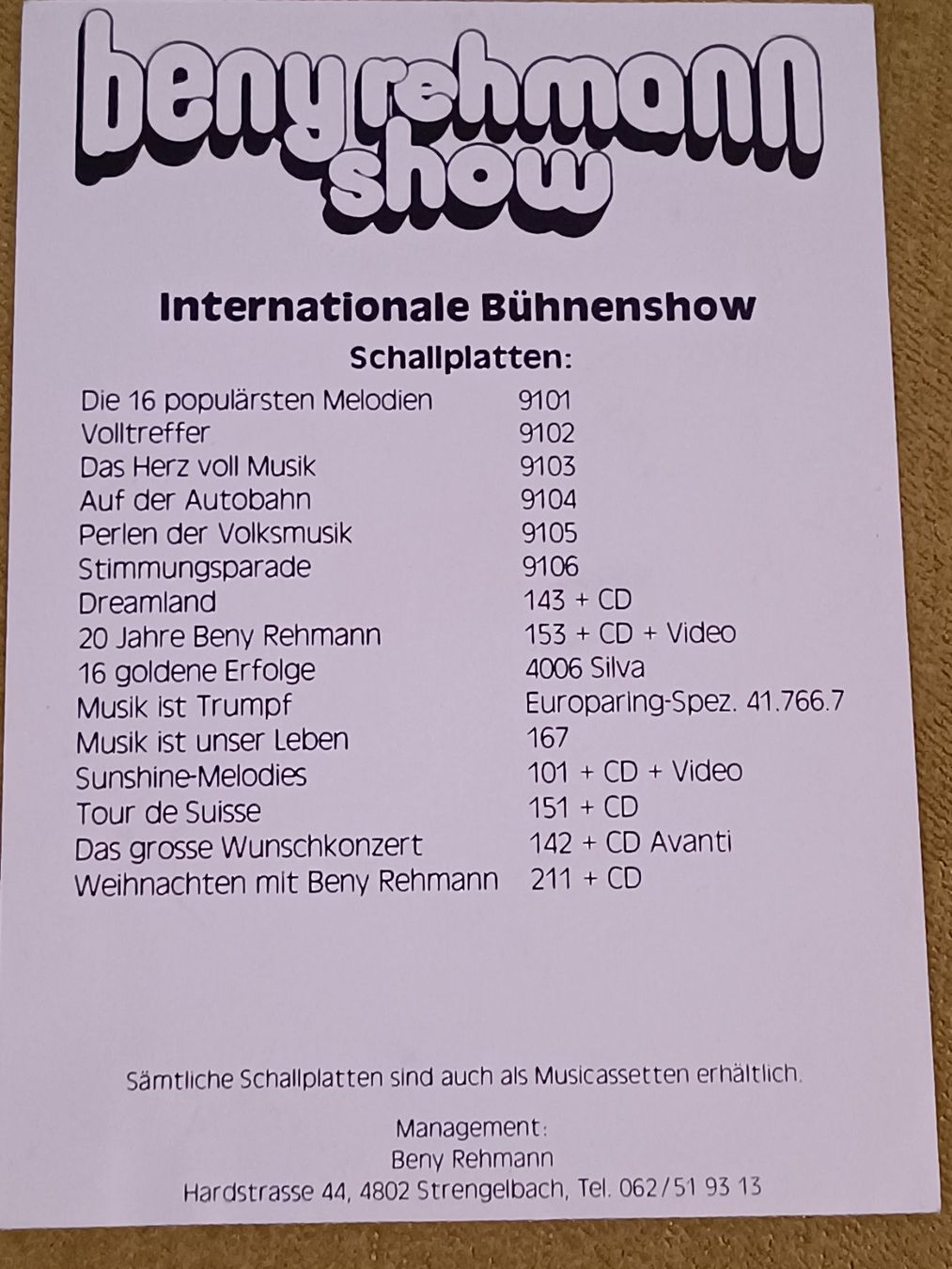 Autografi: Benny Rehmann & Band – Usato da Menziken venduto da Artographs 1