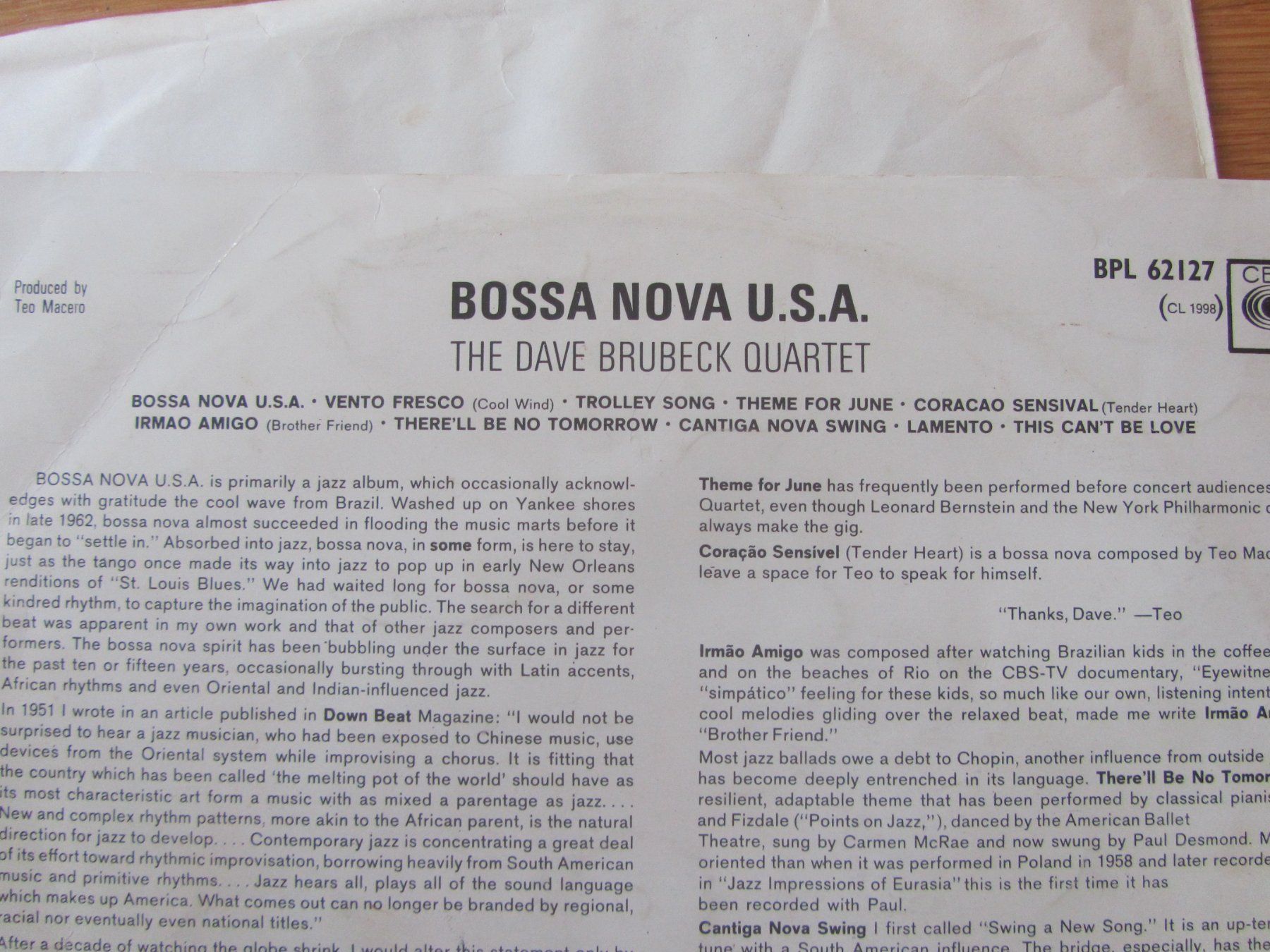 Dischi in vinile: Dave Brubeck Quartet - Bossa Nova U.S.A. - CBS Schallplatte – Usato da Seengen venduto da mikelele 4