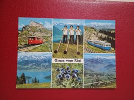 AK Gruss vom Rigi mehrbildrig Eisenbahn Alphornbläser (962)