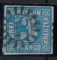 Altdeutschland 1849 Bayern "Blaue Drei" 3 Kreuzer