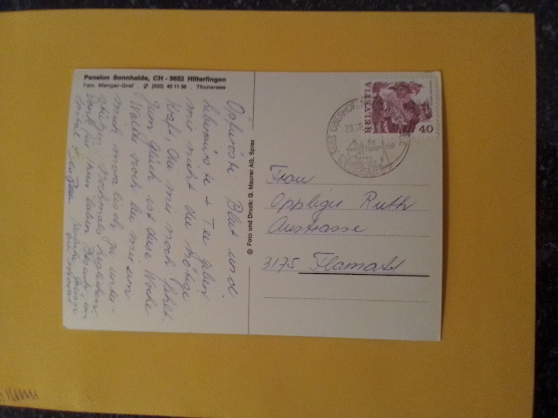 Cartoline postali: Hilterfingen Pension Sonnhalde 1982 – Usato da Küttigen venduto da Melisch1000 1