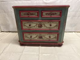 Kommode bemalt mit Blumenmuster blau rot gebrauchter Zustand