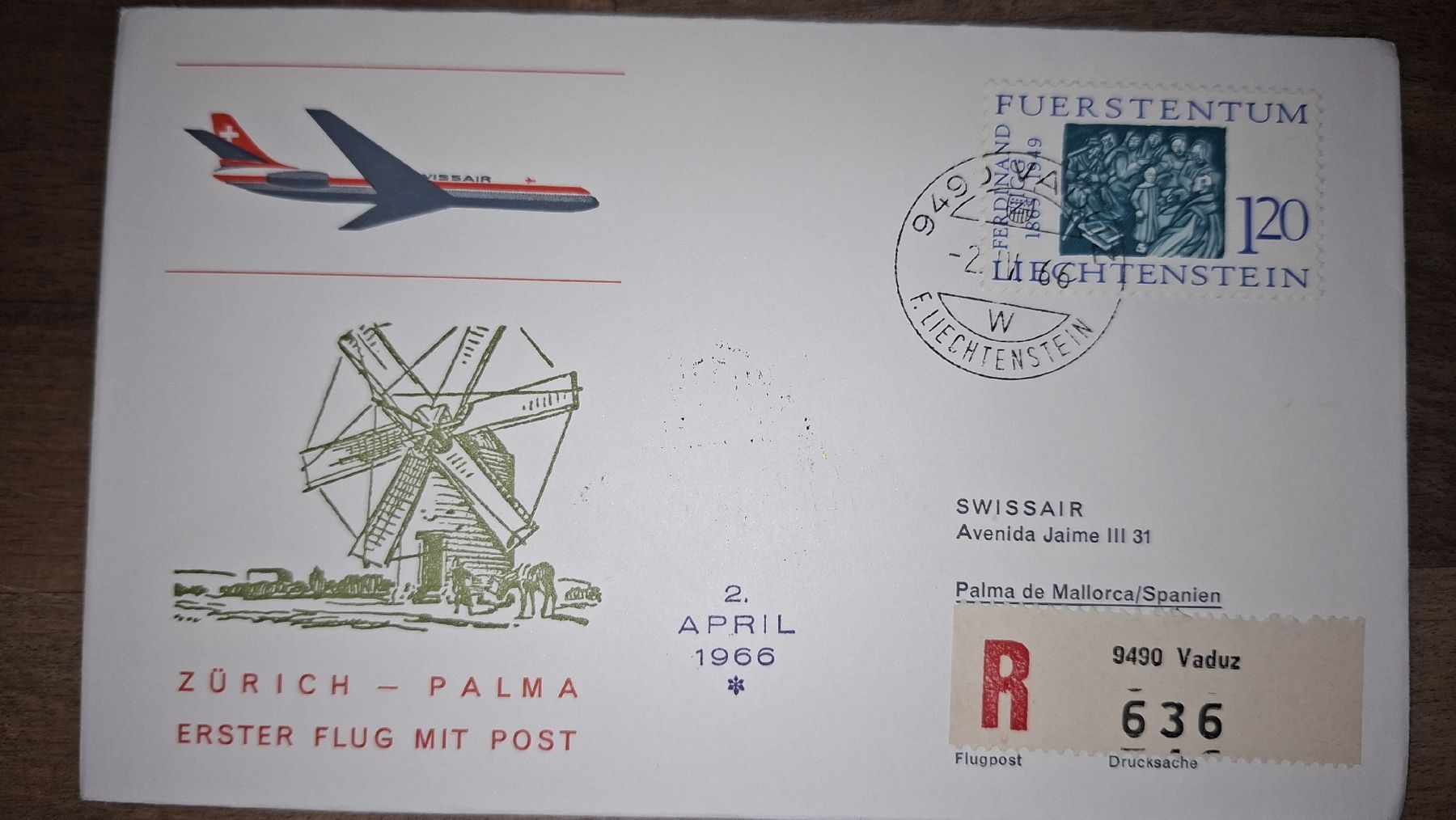 Alle Briefmarken: Zürich - Palma 02.04.1966 – Gebraucht aus Balgach von SIMEON27