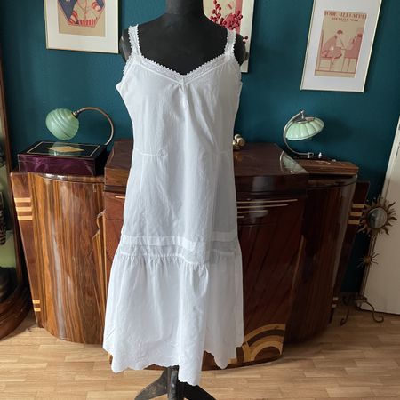 Antique white cotton negligee with monogram embroidered land