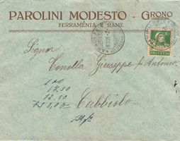 Grono GR Busta commerciale Parolini Modesto Ferramenta 1912