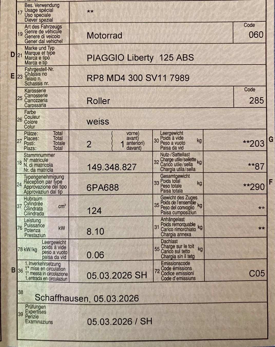 Piaggio Strada: Piaggio Liberty 125 Jg 2026 plus grosses Topcase – Nuovo (secondo la descrizione) da Schaffhausen venduto da san08 5