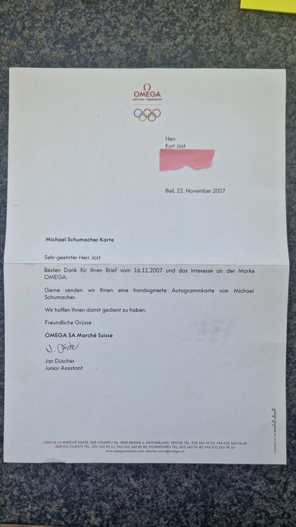 Michael Schumacher, Original Autogramm auf Karte in Farbe (Gebraucht