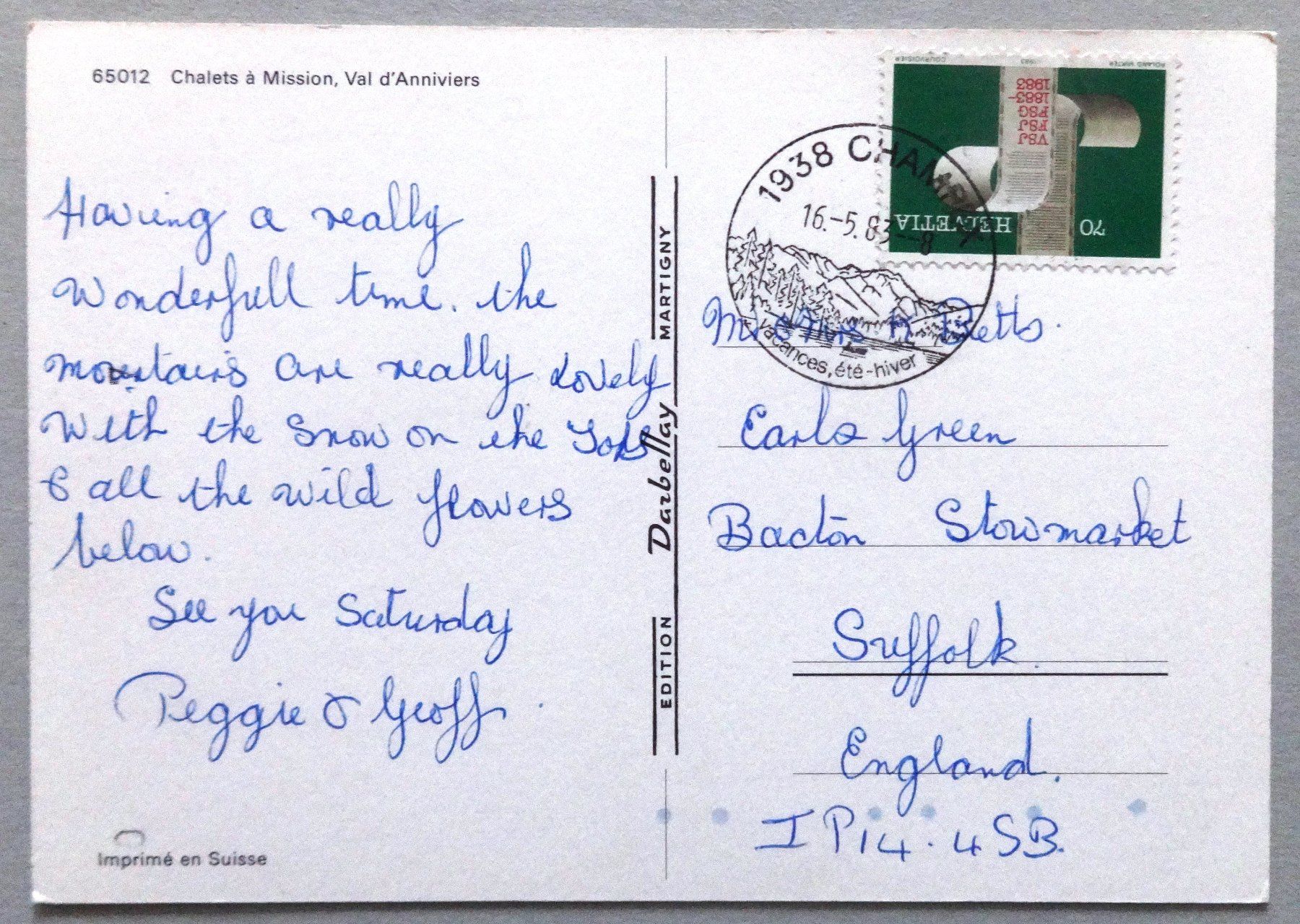 Cartoline postali: Chalets à Mission, Val d' Anniviers – Usato da Fétigny venduto da Billy2miny 1