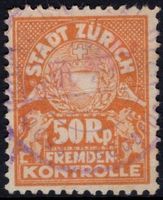50 Rp. Fiskalmarke von der Stadt ZÜRICH