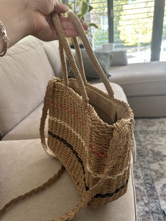 Strohtasche geflochten beige mit Streifen sehr guter Zustand