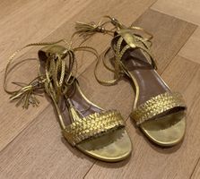 Aquazzura Gold Leather Sandals, Size 36
