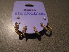 Ohrstecker 3 Stück, Claire's, goldfarbig, weisse Perle