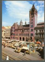 AK col Basel BS Marktplatz während Markt, Rathaus ≈ 1950 