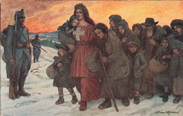 Schweiz Bundesfeier 1915 Kriegsflüchtlinge Litho