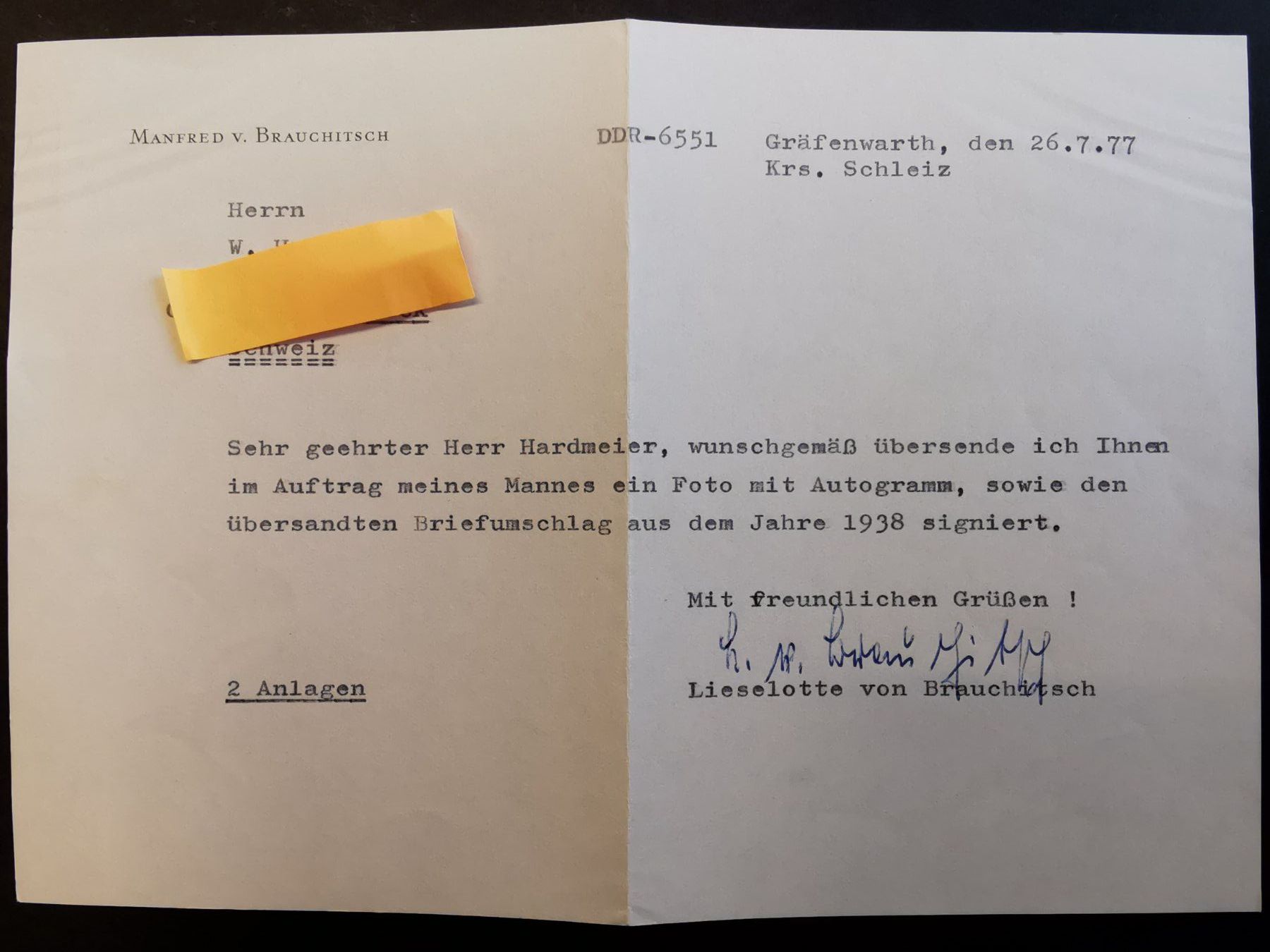 Autografi: Autogramm  Brauchitsch   Autorennfahrer    1938   Mercedes – Usato da Rheineck venduto da kat_7gld 1