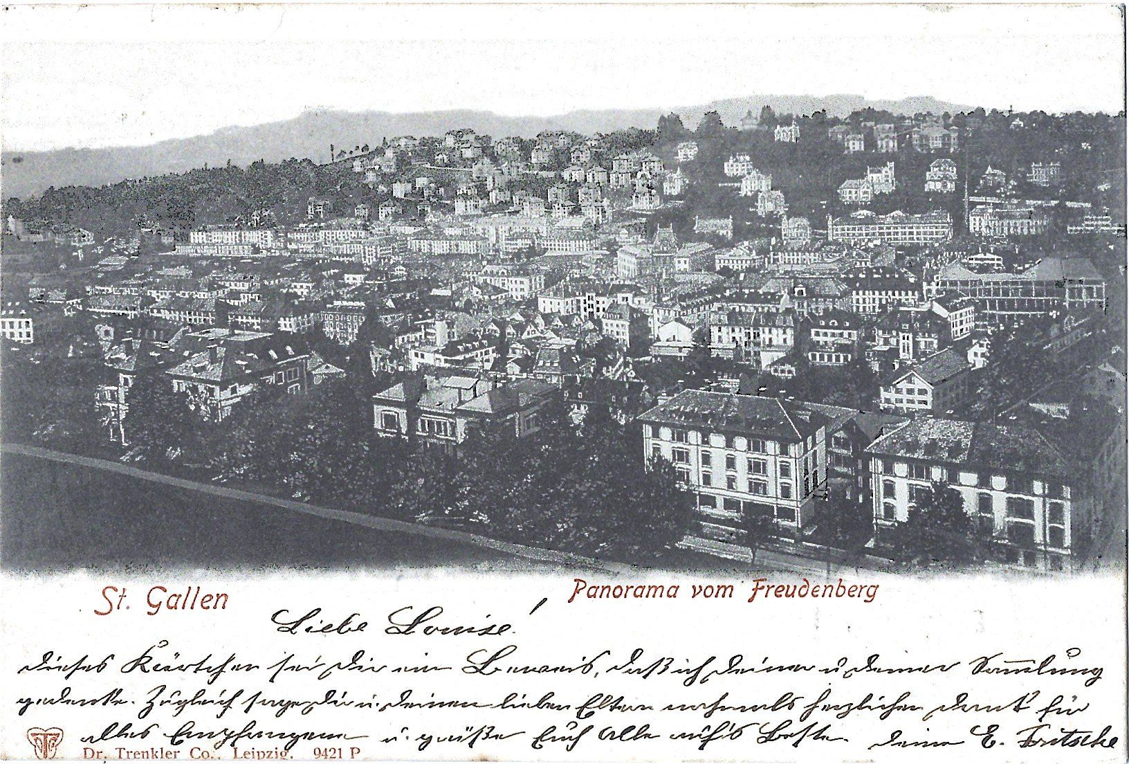 Cartoline postali: St.  Gallen   -   Panorama  vom  Freudenberg – Usato da Bütschwil venduto da Jackson1A