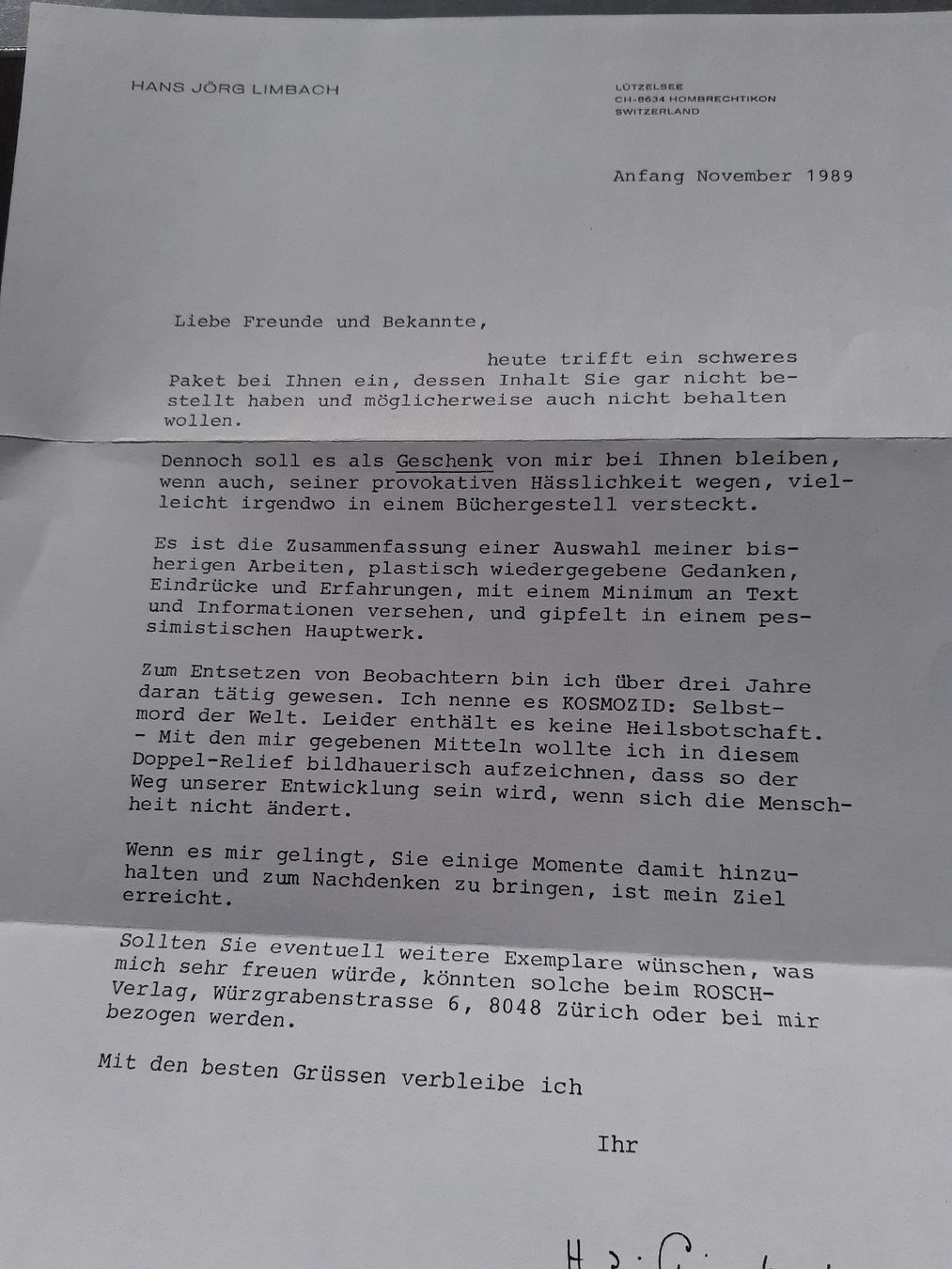 Bücher: Cosmocide Buch Hans Jörg Limbach – Neu (gemäss Beschreibung) aus Zollikofen von Holidaymaker 4