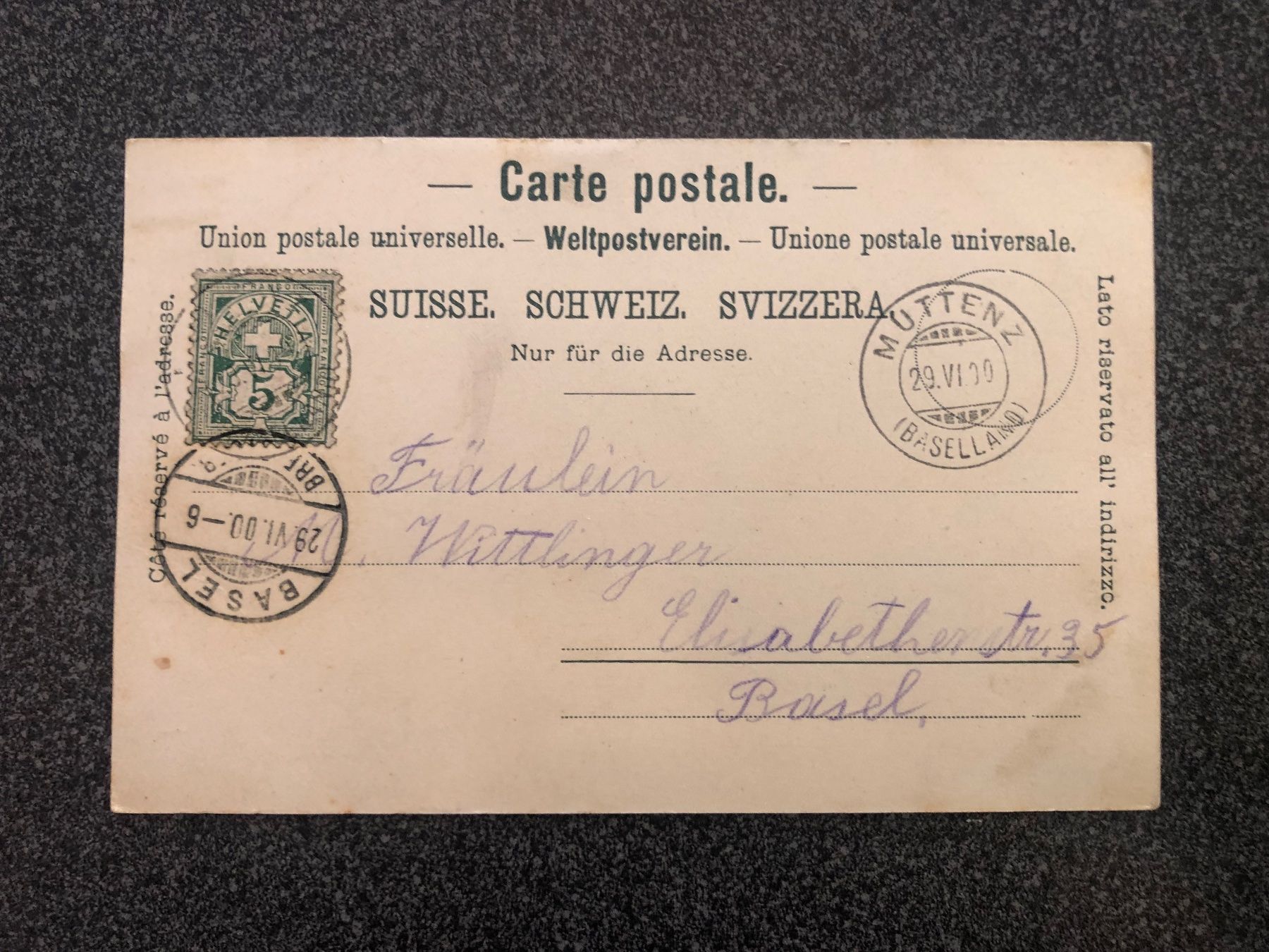 Cartoline postali: Mondscheinkarte MUTTENZ 1900 und 5 weitere Ansichtskarten – Usato da Lufingen venduto da TopAnsichtskarten 1
