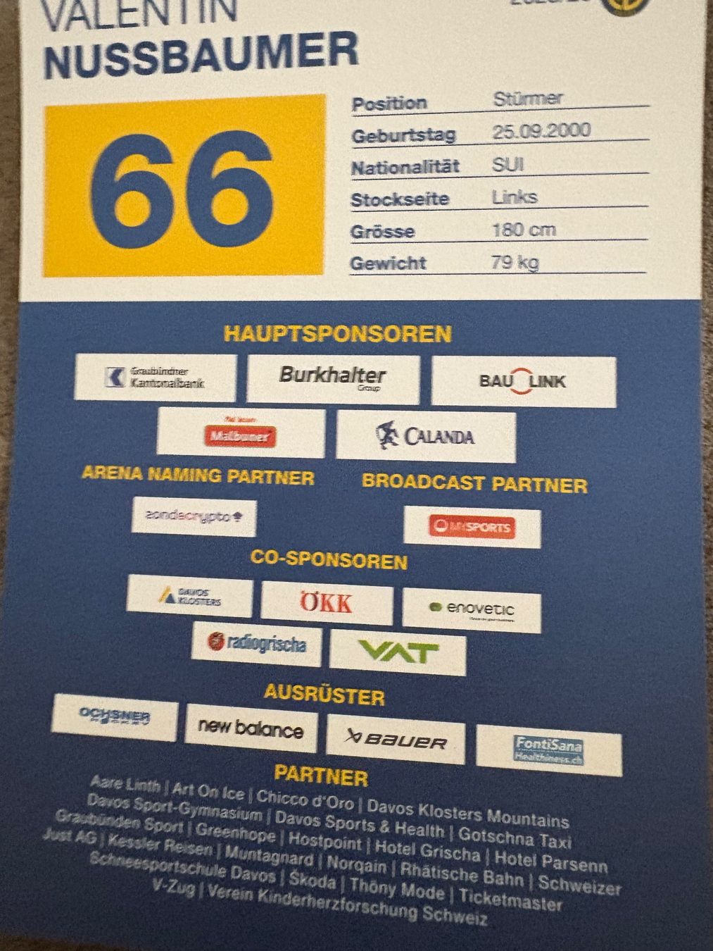 Autographes: Original Autogrammkarte Valentin Nussbaumer, HCD Davos – Neuf (Voir description) à Schaan par Filipipa 1