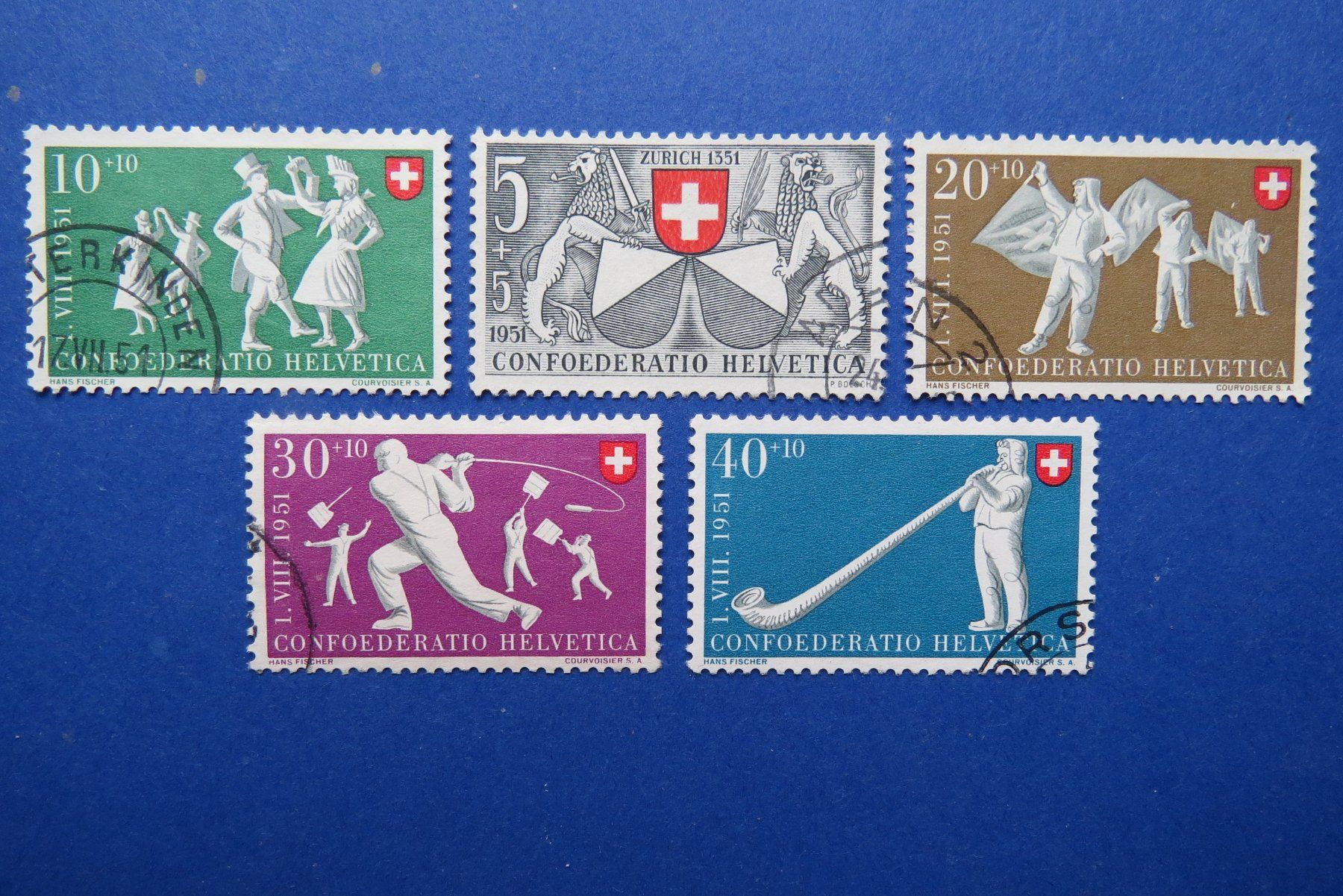 Serie Pro Patria Nr B51 55 1951 gestempelt SBK: 60 (Gebraucht) in