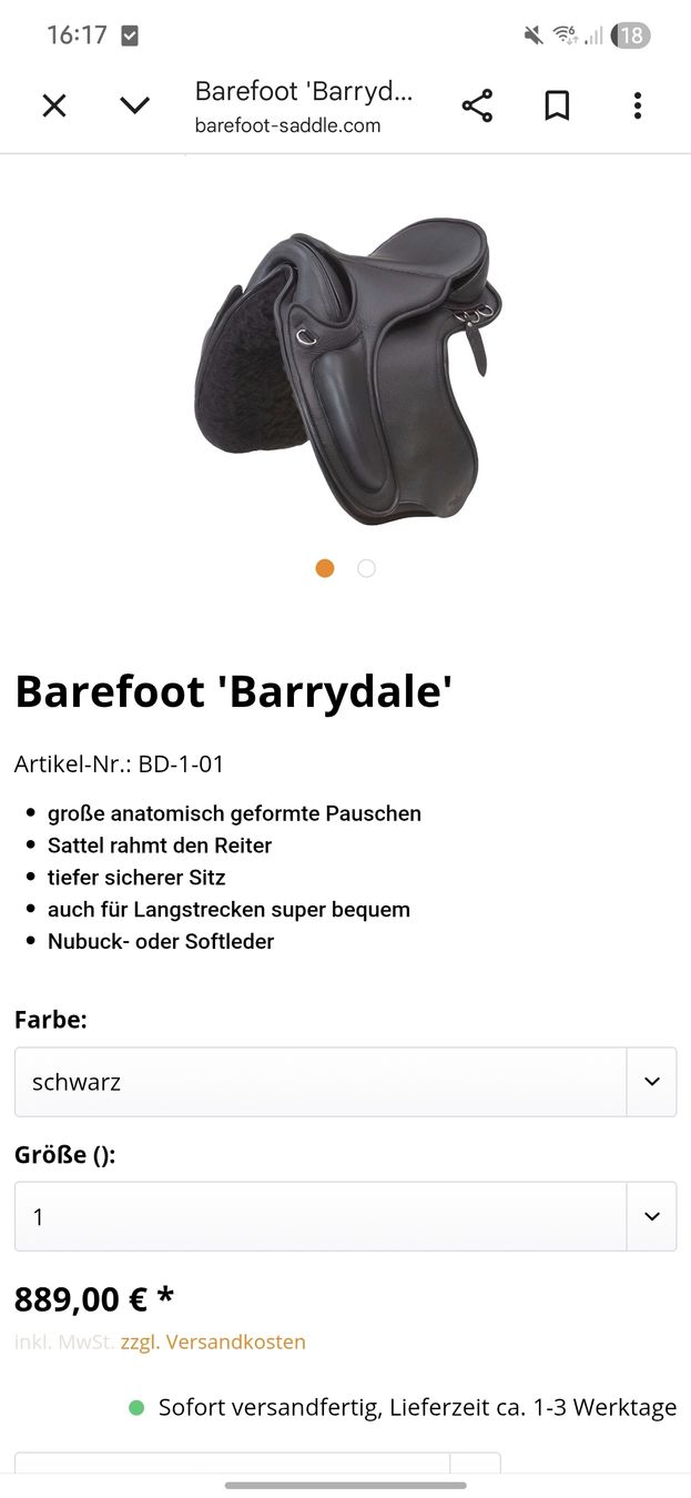 Sattel & Sattelzubehör: Barefoot-Sattel Barrydale – Gebraucht aus Frauenfeld von NaBol 4