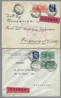 1933-1938, 2 INVII ESPRESSO PER L'ESTERO, UNO NON COMUNE.