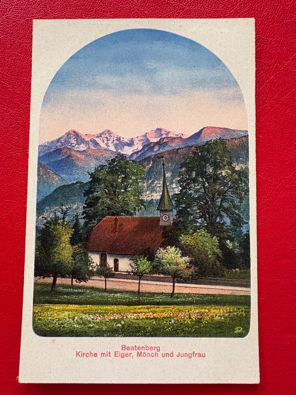 Cartoline postali: 1924 // Beatenberg, Kirche mit Eiger, Mönch und Jungfrau – Usato da St-Légier-La Chiésaz venduto da Theo005