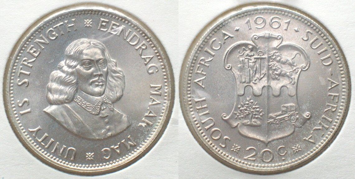 Tutti le monete: SÜDAFRIKA 20 Cents 1961 Silber Proof PP – Usato da Riehen venduto da sesambestcoins2004