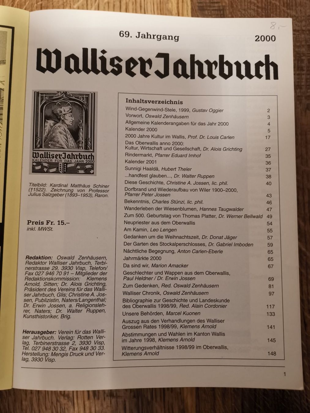 Libri: Walliser Jahrbuch 2000 – Usato da Termen venduto da rowi13 1