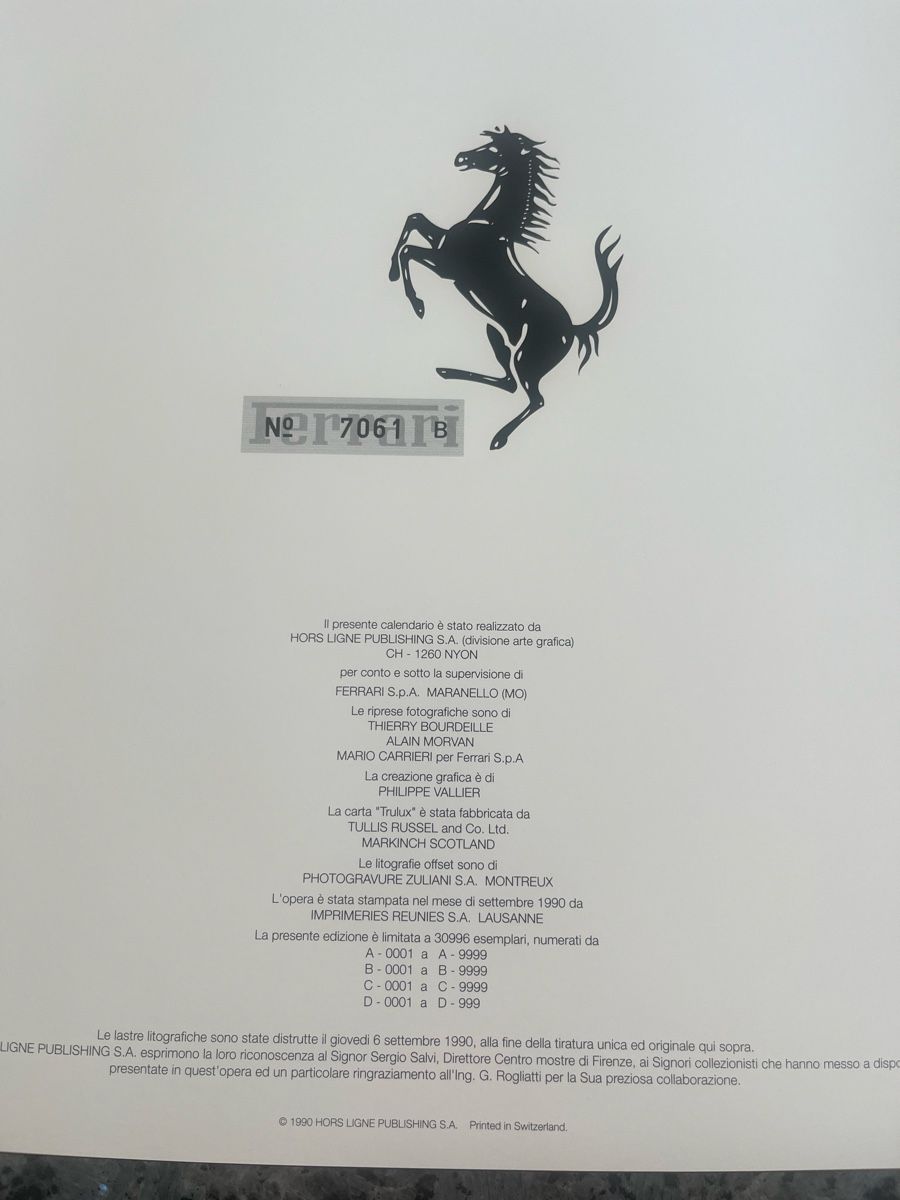 Ferrari Calendriers: Calendrier Ferrari 1991 série limitée  – D'occasion à Crissier par Texavery01 2