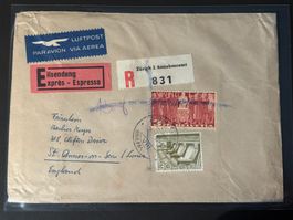 Express Luftpost R-Brief 1948 von Zürich nach England
