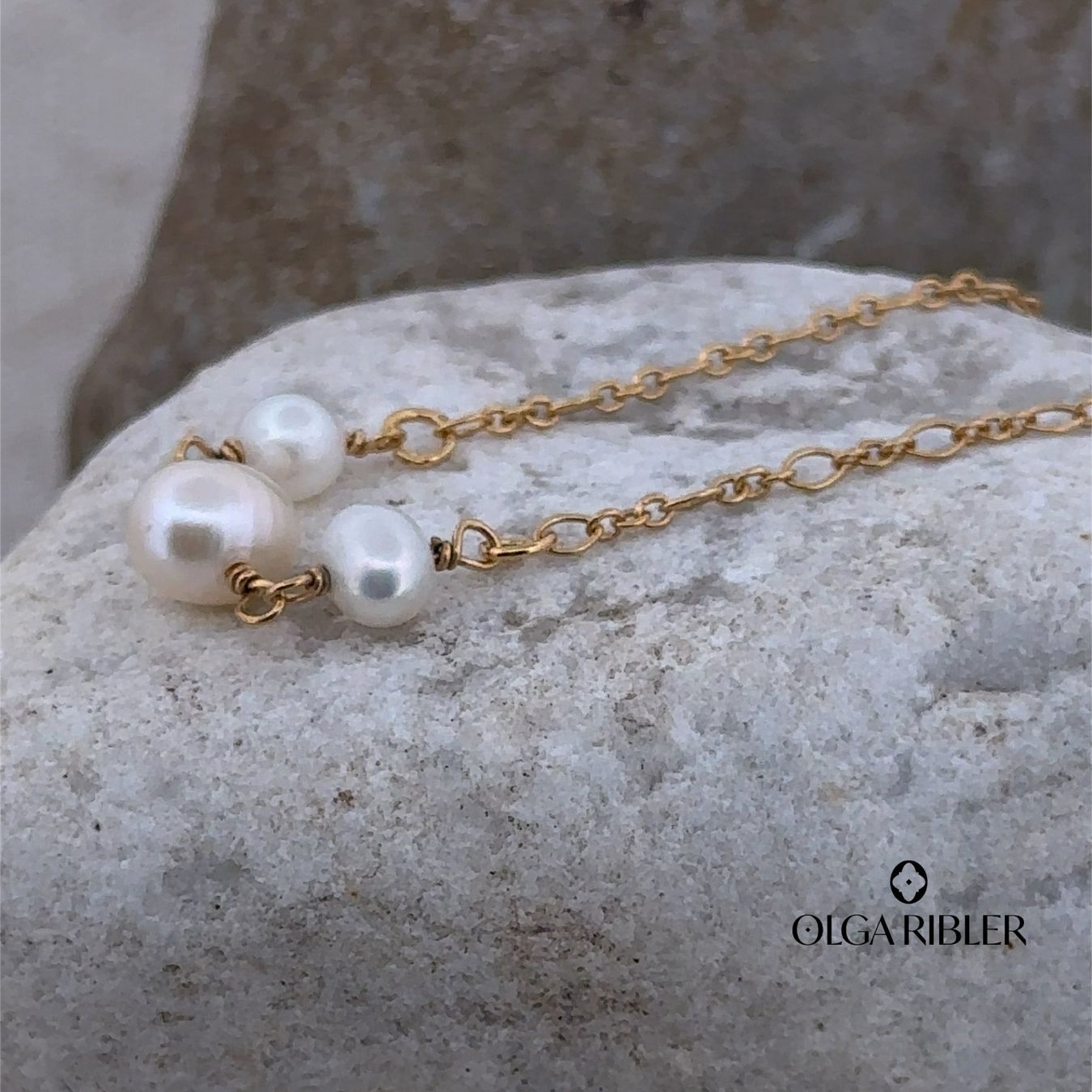 Olga Ribler Catenine: 3 Perlen Kette 925 Silber gelbvergoldet – Nuovo (secondo la descrizione) da Luzern venduto da Schmuckoutlet 1