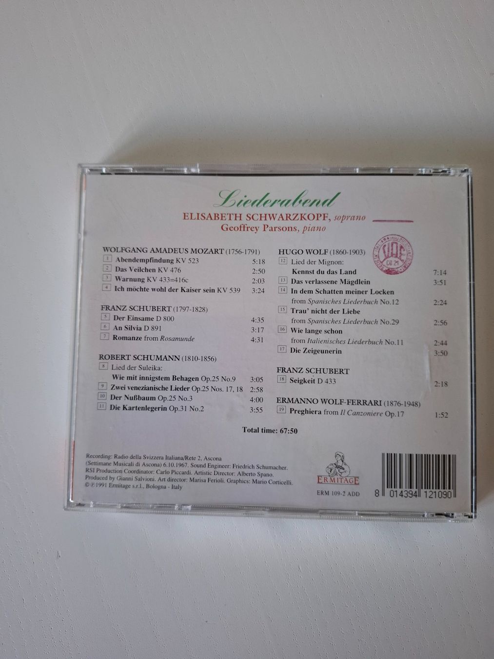 CD: CD Liederabend - Elisabeth Schwarzkopf – Usato da Jegenstorf venduto da rudostra 1