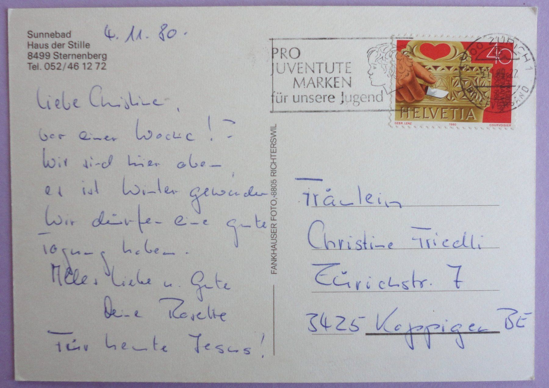 Cartes postales: Sunnebad, Haus der Stille, Sternenberg – Défectueux à Fétigny par Billy2miny 1