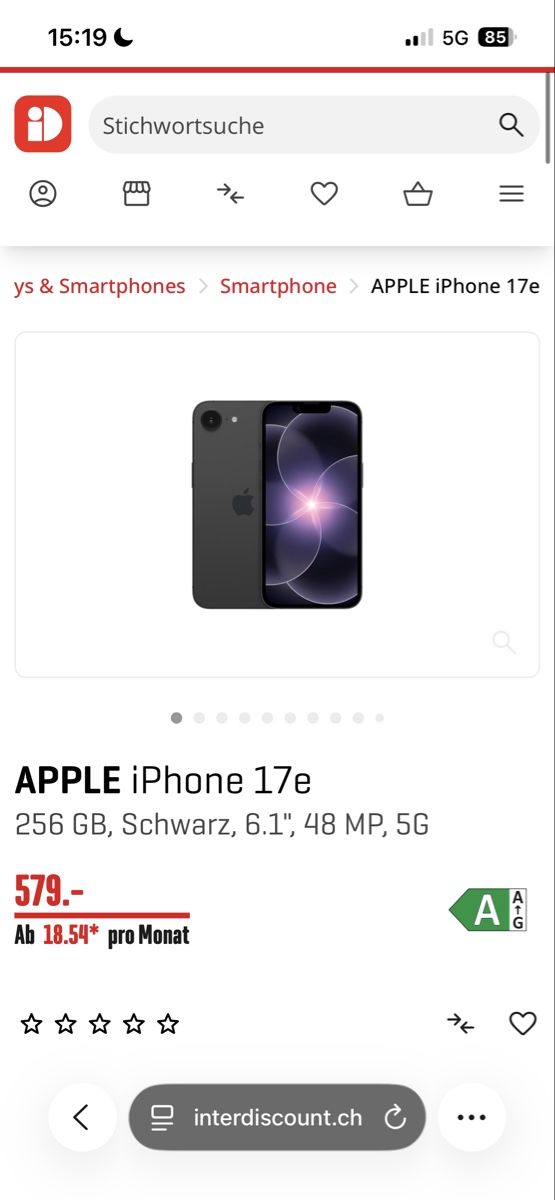 Apple Handys / Smartphones: APPLE iPhone 17e 256 GB Noir 6.1" 48 MP 5G – Neu und originalverpackt aus Semsales von eme_gf9j