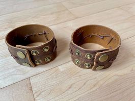 2 Vintage Lederarmbänder im Set - Braun mit Nieten neu