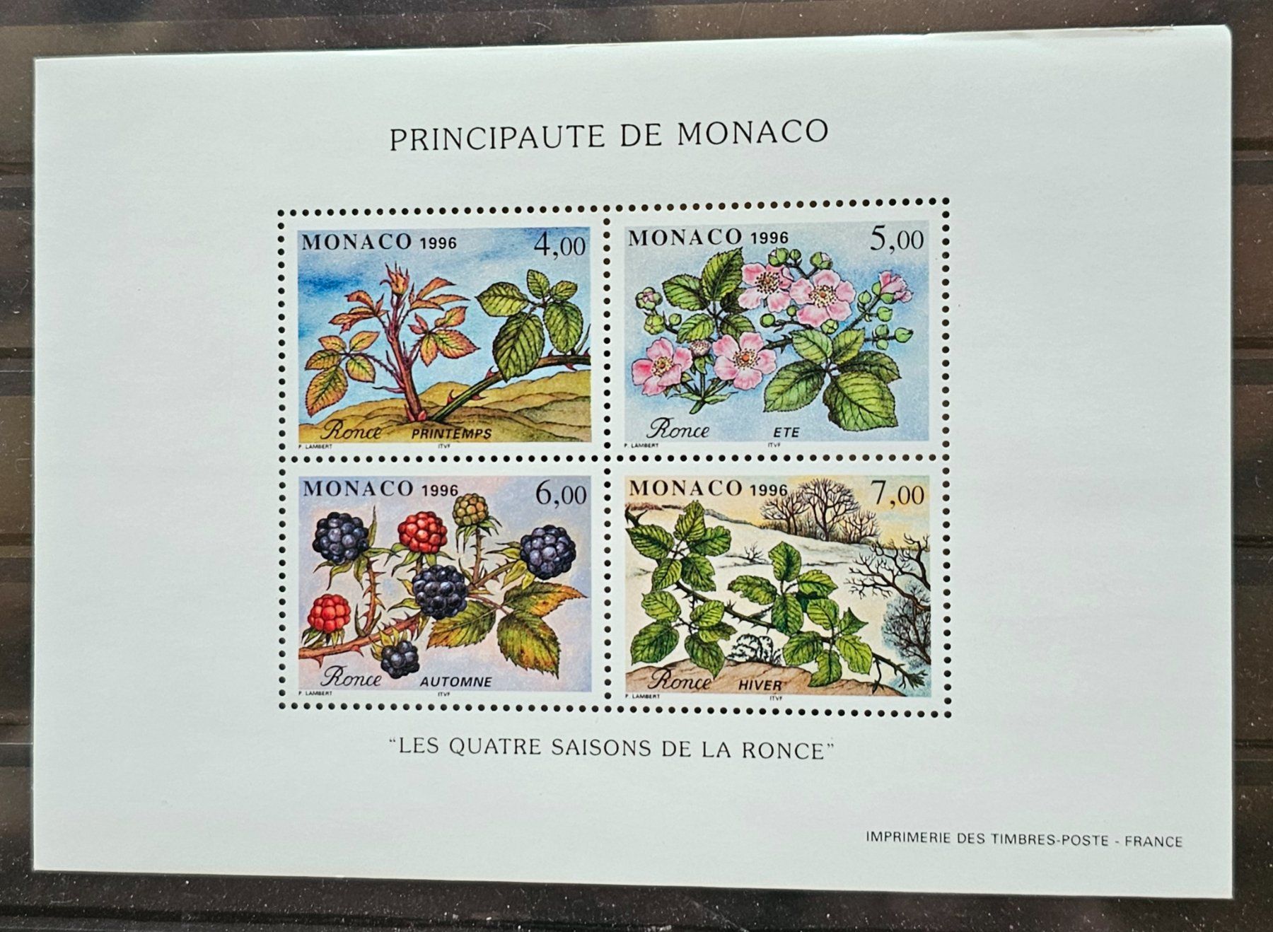 Alle Briefmarken: MONACO Bloc ** les quatre saisons de la ronce , 1996 – Neu (gemäss Beschreibung) aus Les Valettes von Nuba1
