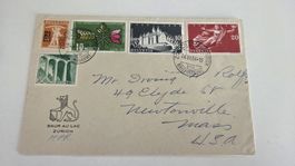 1954 Brief in die USA mit Tellknabe Frankiert
