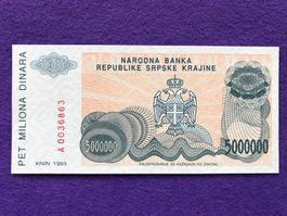 Knin 1993 - Republika Srpska Krajina - 5000000 Dinara UNC