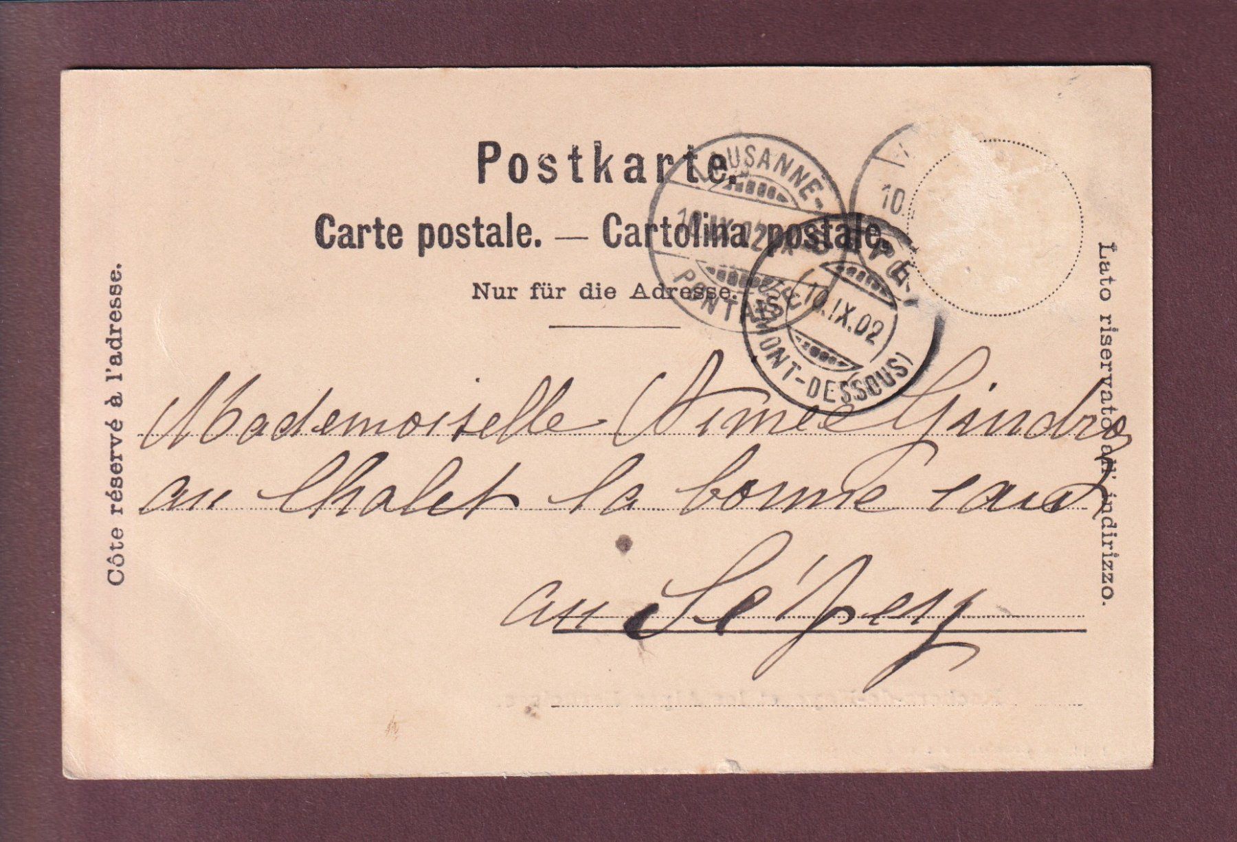 Cartoline postali: ROCHERS DE NAYE - 1902 – Usato da Pully venduto da nicecards 1