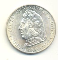 Österreich 2 Schilling 1936 Savoyen Silber fast unzirkuliert