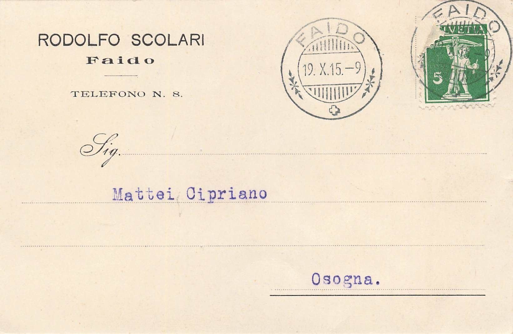 Cartoline postali: Rodolfo Scolari Faido – Usato da Biasca venduto da Blenio71