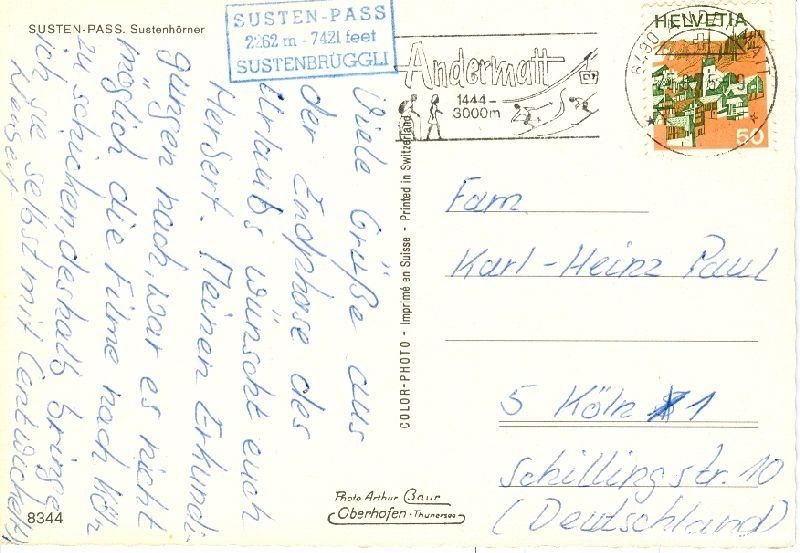 Ansichtskarten: Susten Pass - Oldtimer + 1975 – Gebraucht aus Emmenbrücke von teestube 1