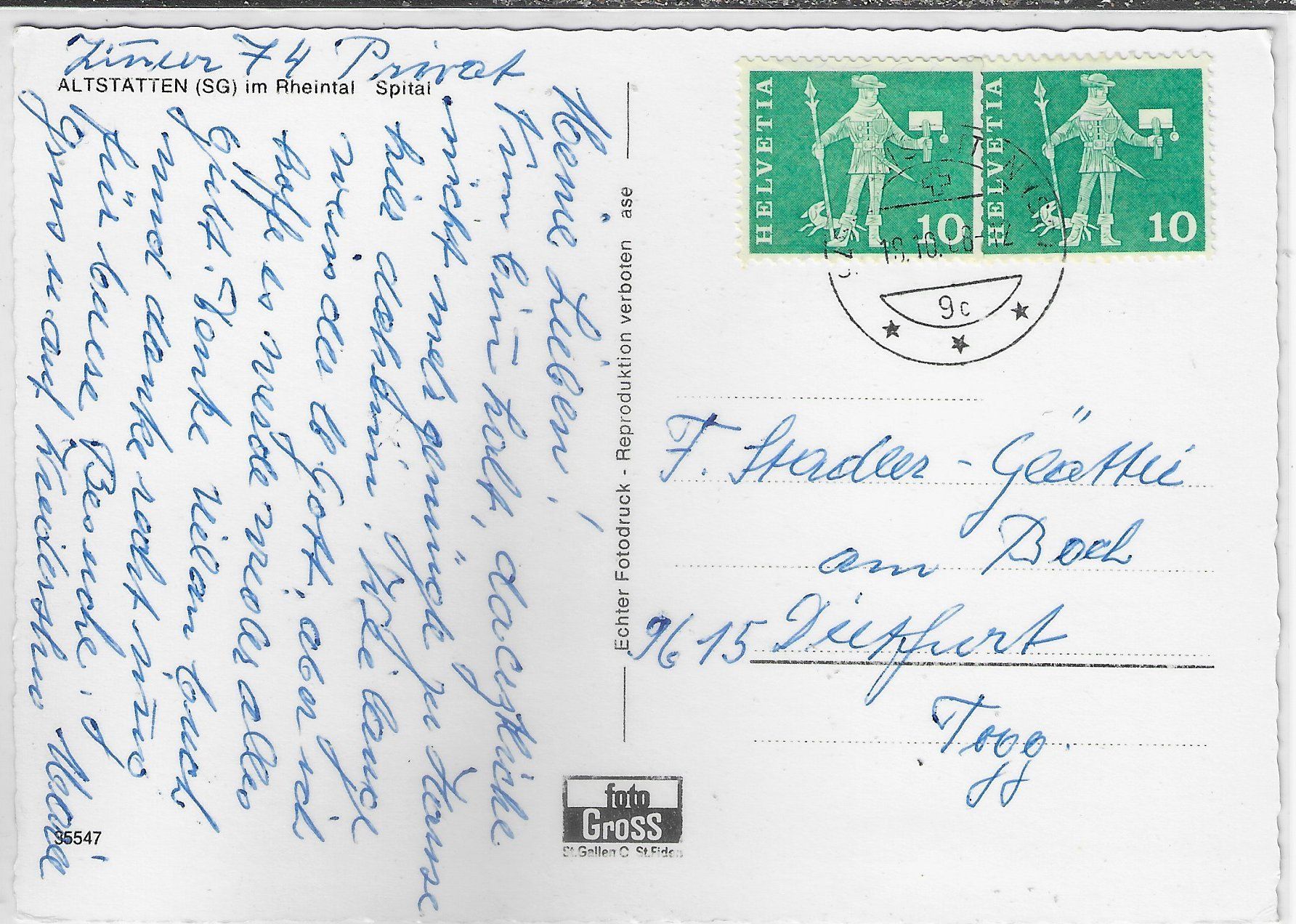 Cartoline postali: Altstätten SG - Spital – Usato da Ettingen venduto da Kartenplanet 1