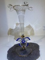 Elegante Murano Sektglas, Blau/Blattgold