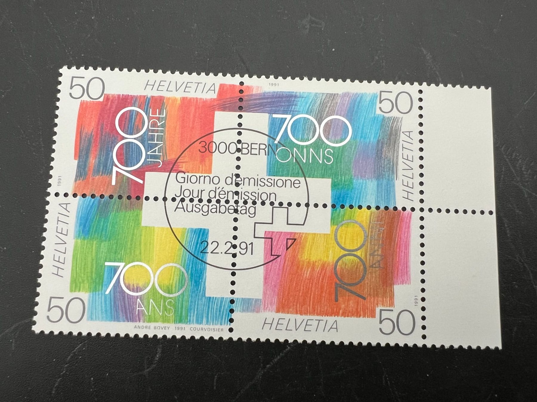 Alle Briefmarken: 1991 Erstag gest.Viererblock mit Tab (K31) – Gebraucht aus Hinwil von Sidi4