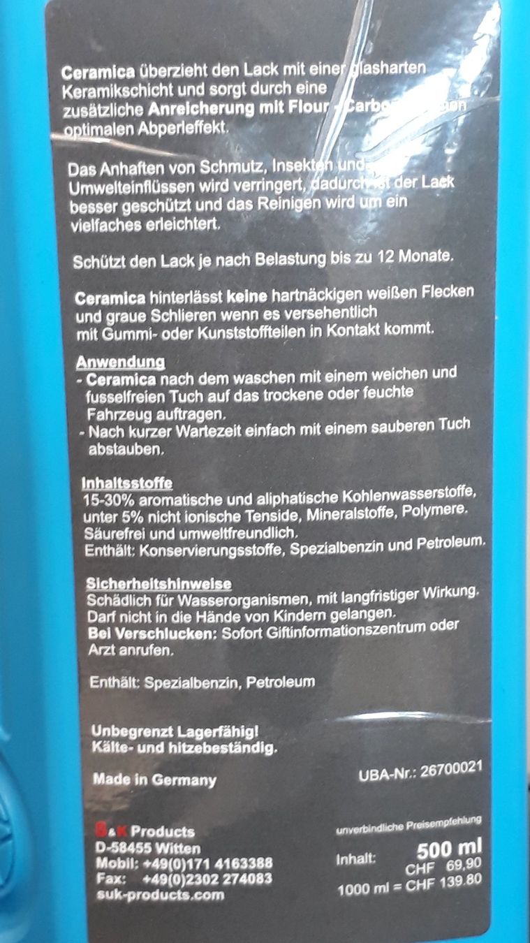 Prodotti di pulizia: Ceramica Politurversiegelung – Nuovo e nell'imballaggio originale da Schmerikon venduto da 1qw2 2