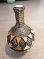 Antike Flasche Vase, Messing und Einlegearbeit