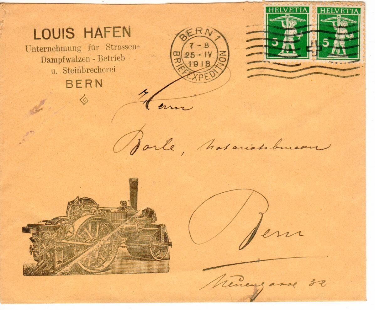 Alle Briefmarken: Brief, Louis Hafen Dampfwalzen Bern 1918 – Gebraucht aus Wolhusen von Curver9
