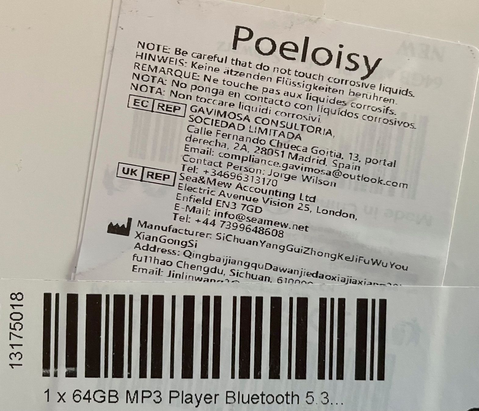 Lettore multimediale portatile: MP3 Player Neuware / Marke Poeloisy – Nuovo e nell'imballaggio originale da Escholzmatt venduto da artebarocco 2